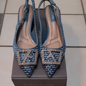 Franco Sarto Textured Blue Slingback Heels Sz 6.5
